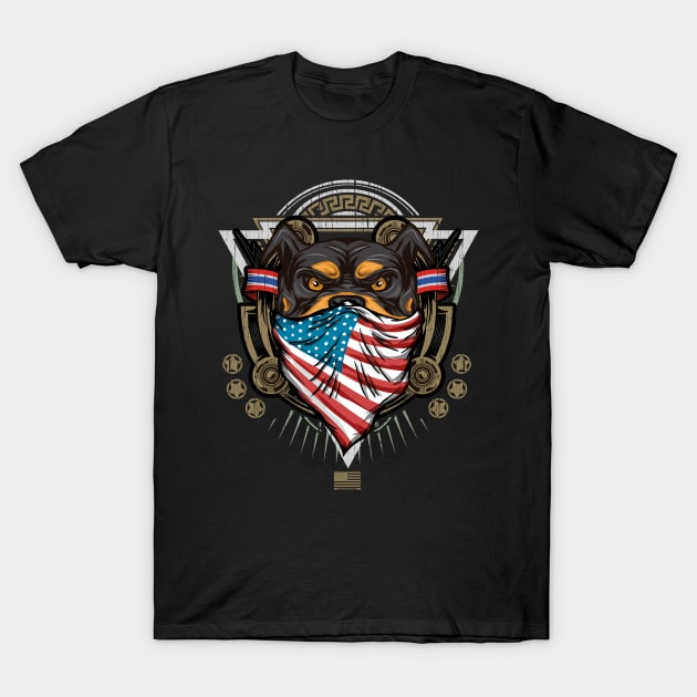 Dog American Proud Bandana power beast T-Shirt by JOISDRAW ART